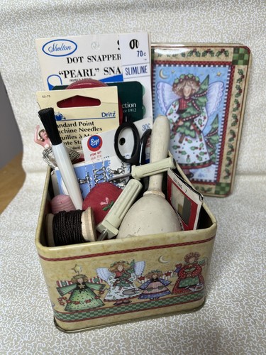 Vtg lot sewing items tin - lot~sewing, items~tin~pin